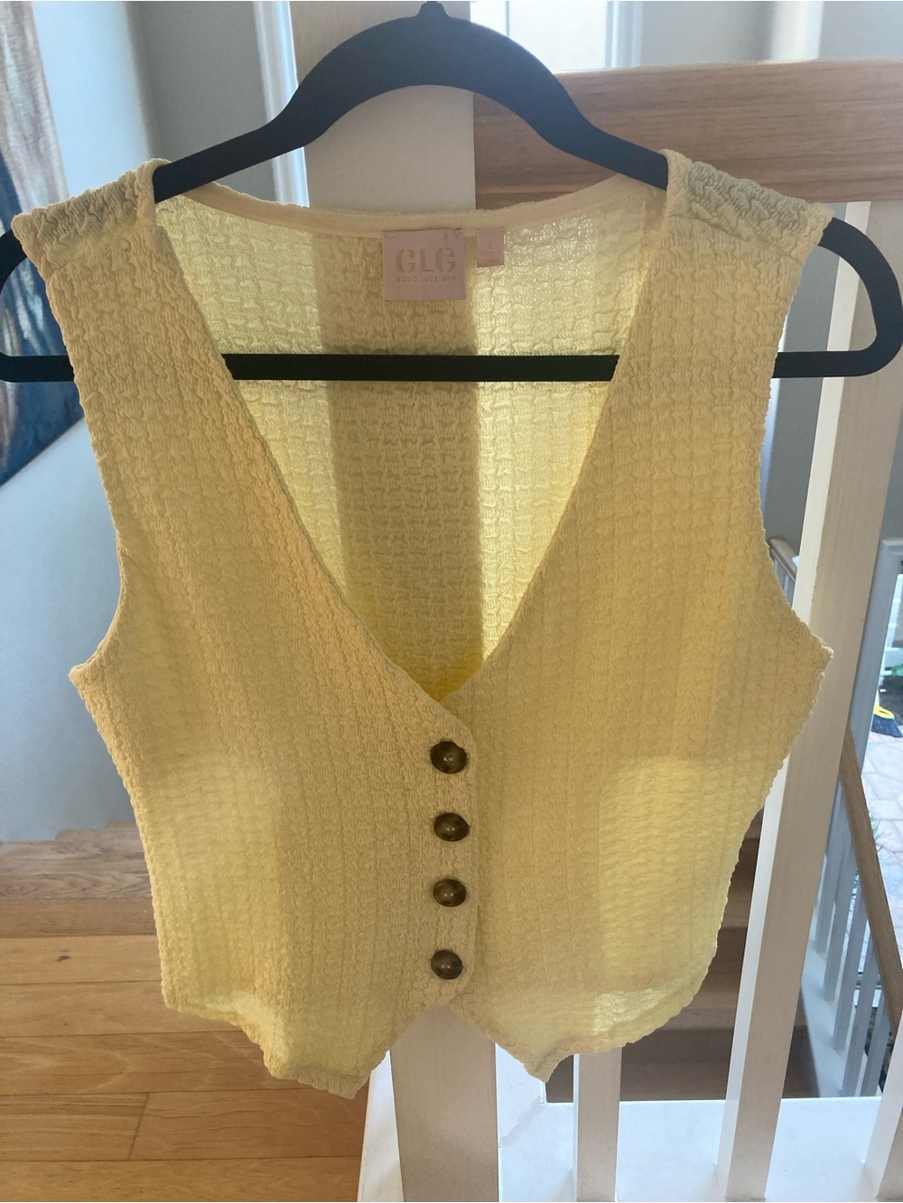 LG Yellow Textured V-Neck Crop Button Vest